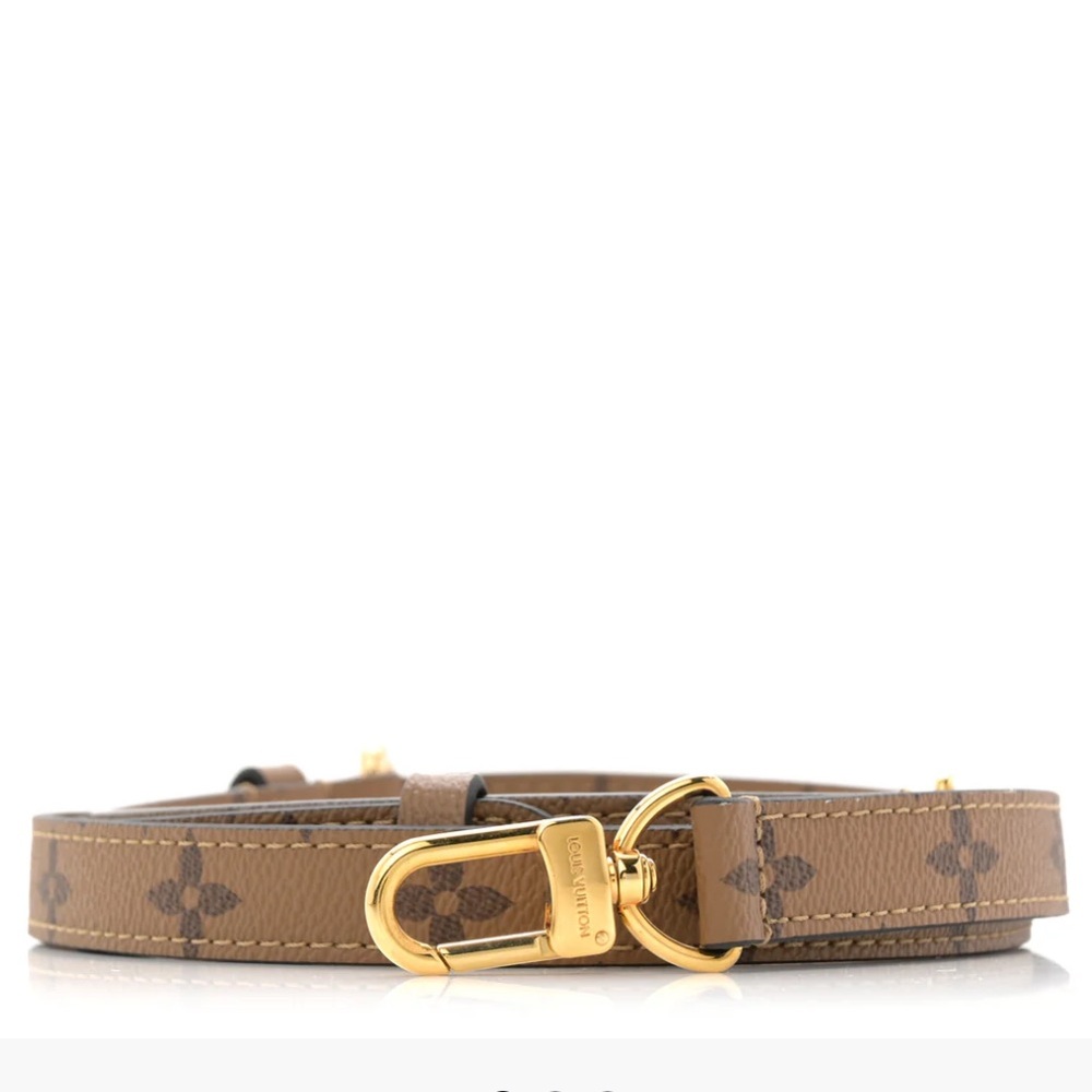 Monogram Pattern Brown Leather Crossbody Strap with Gold Hardware